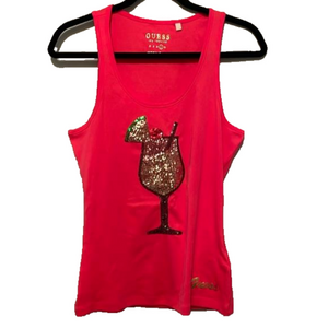 NWOT GUESS HOT PINK TANK WITH SEQUINS MARGARITA SIZE L